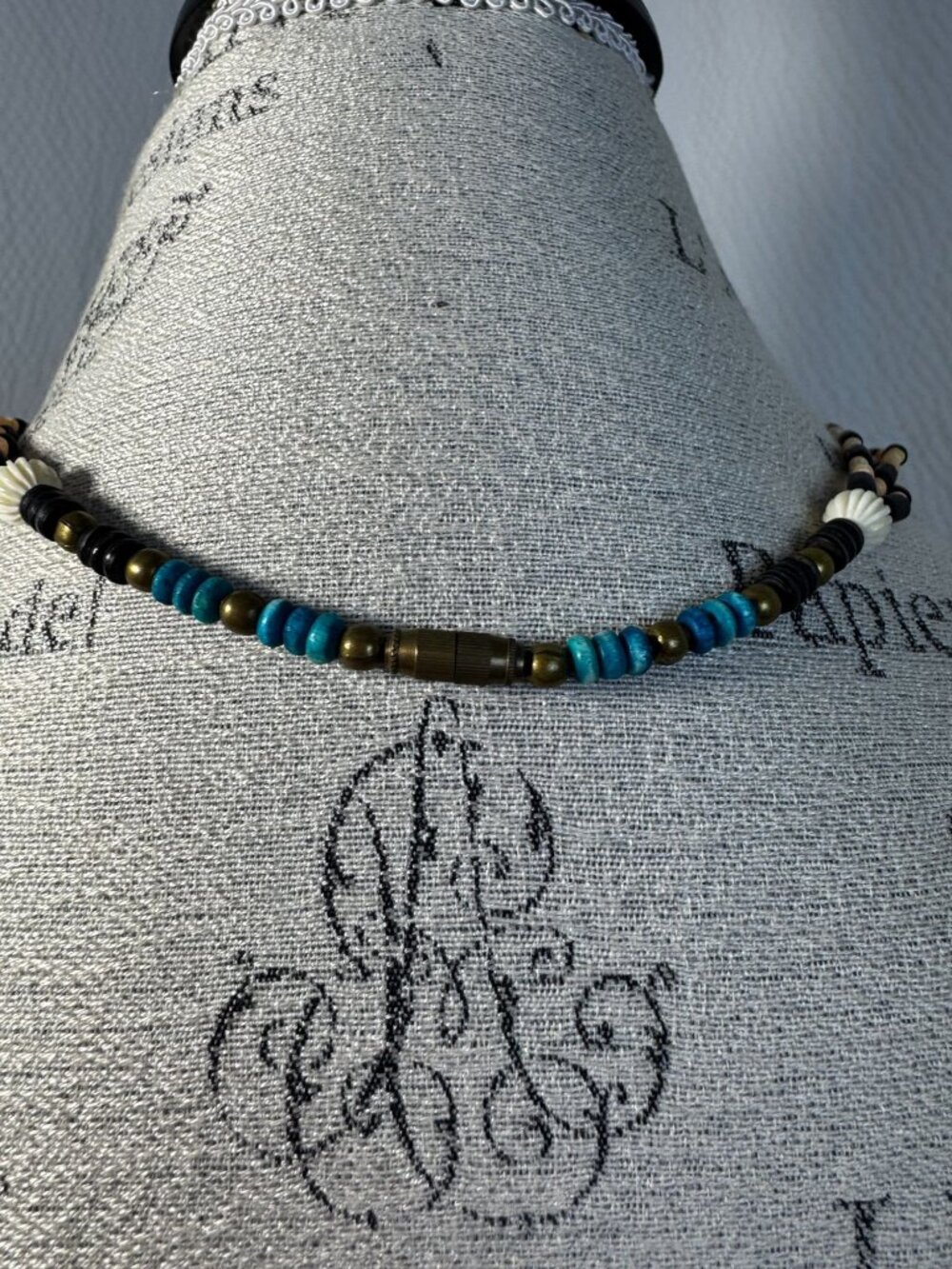 Vintage Ethnic Handcrafted Beaded Necklace Multicolor Brass Accent Bead BoHo - Picture 6 of 8